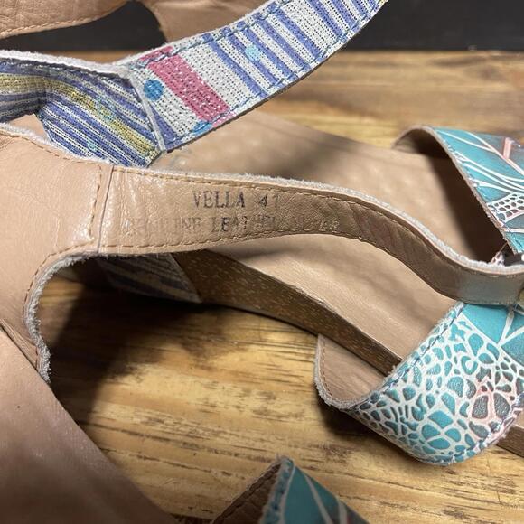 L'Artiste by Spring Step Women' Leather Vella Comfort Wedge Sandals Blue Size 41 - Picture 6 of 7